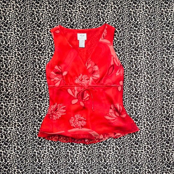 Other Tops - 90s silk babydoll red floral top